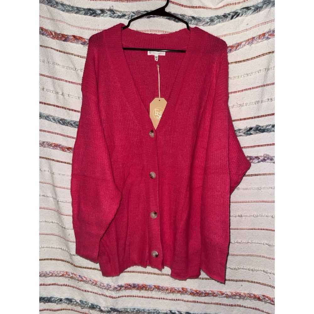 FSL Apparel Raspberry Pink Color Acrylic Nylon Spandex‎ Cardigan Size Medium